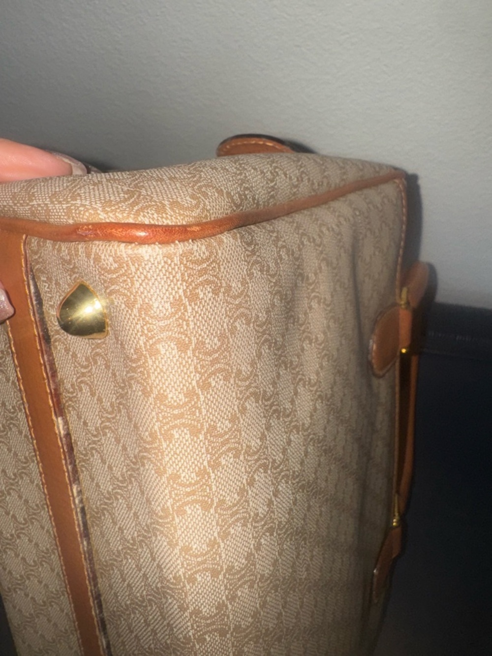 Celine Beige Monogram Macadam Boston Bag with Tan Leather Trim - Picture 8 of 16